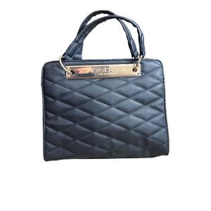 Bebe Purse Quilted Handbag Black Gold Satchel Accents Cocktail Mini Bag